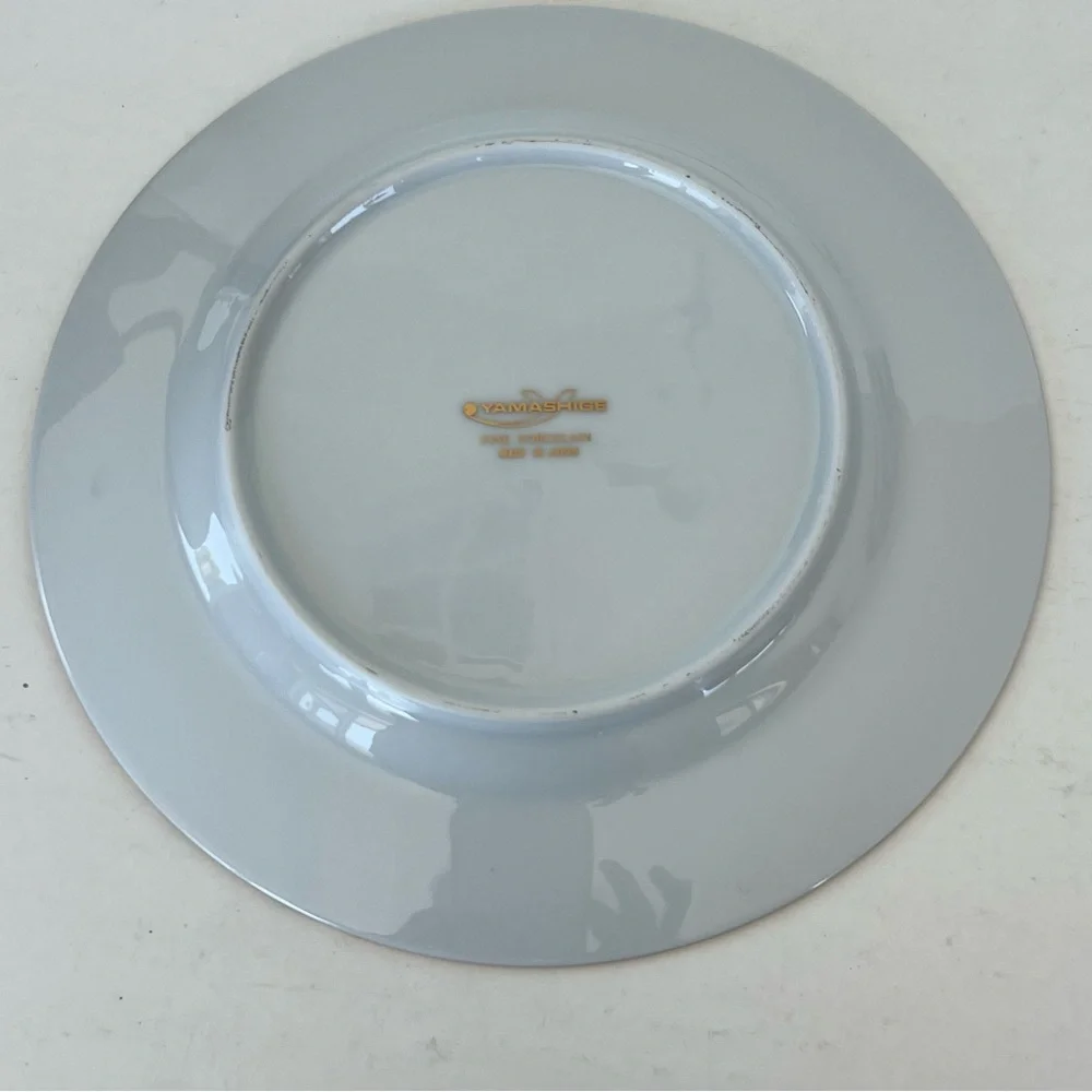 YAMASHIGE Japan 8 Pc Cobalt Blue Gold Encrusted Dinner w Salad Plates Porcelain